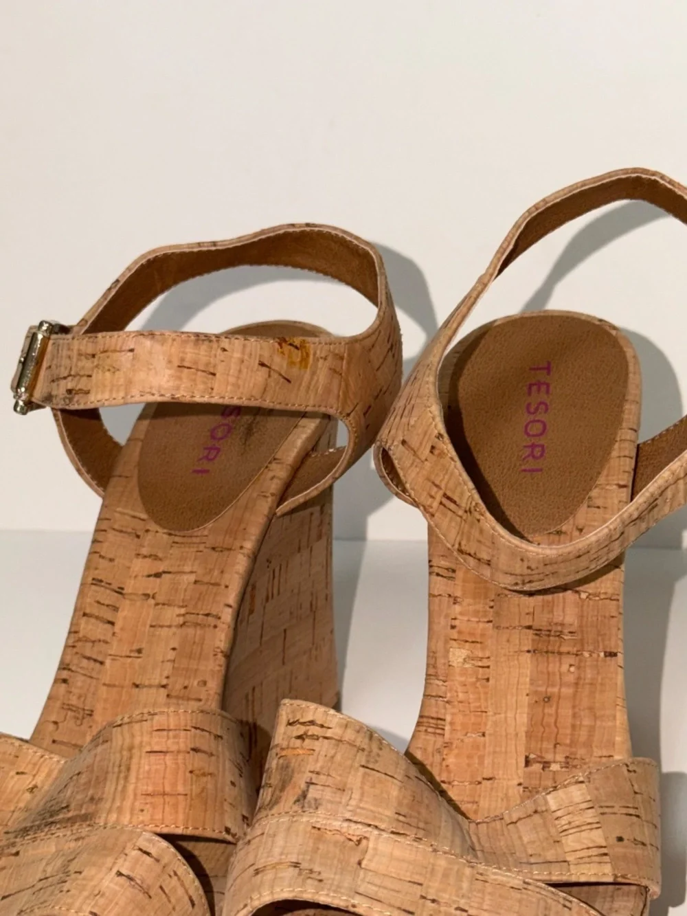 Tesori cork platform wedge sandals